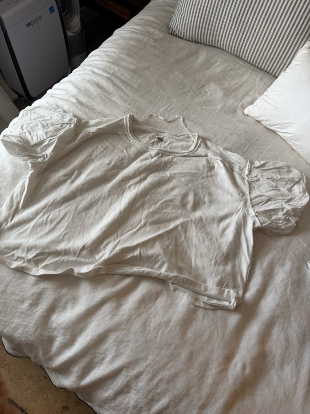 Free People White Short Sleeve Puff Tee szM - Picture 7 of 10